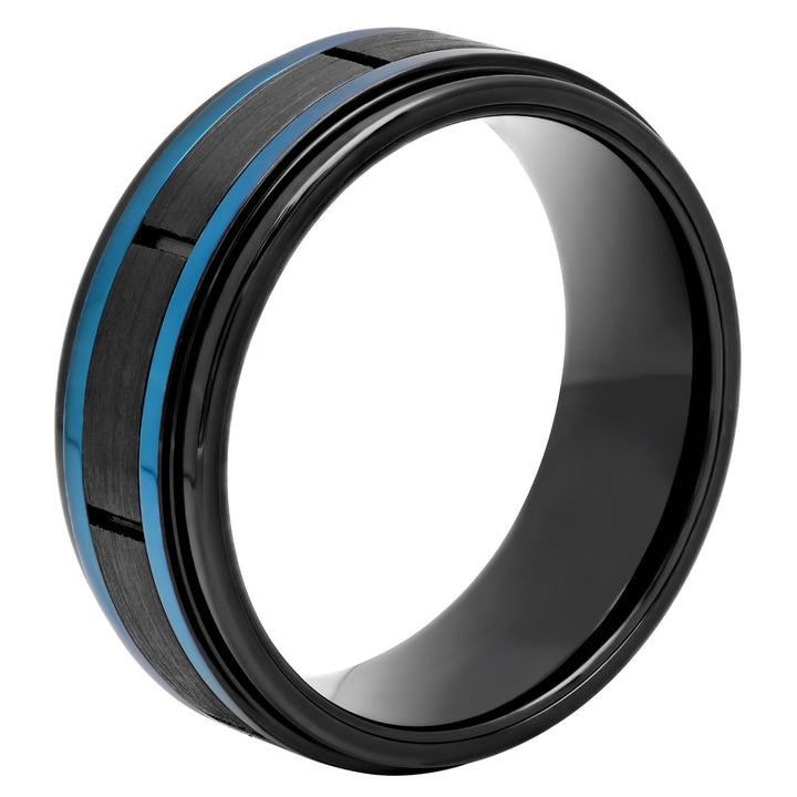Black Stainless Steel Station With Blue Accent Band, 8mm