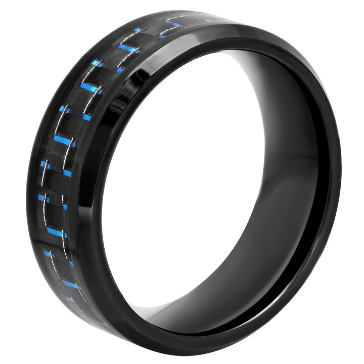 Black Stainless Steel With Blue Carbon Fiber Band, 8mm
