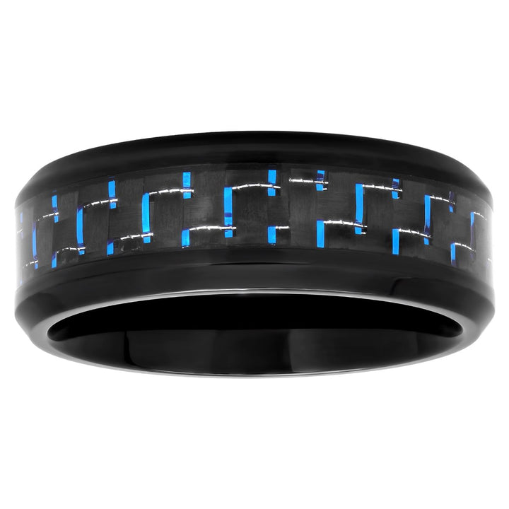 Black Stainless Steel With Blue Carbon Fiber Band, 8mm
