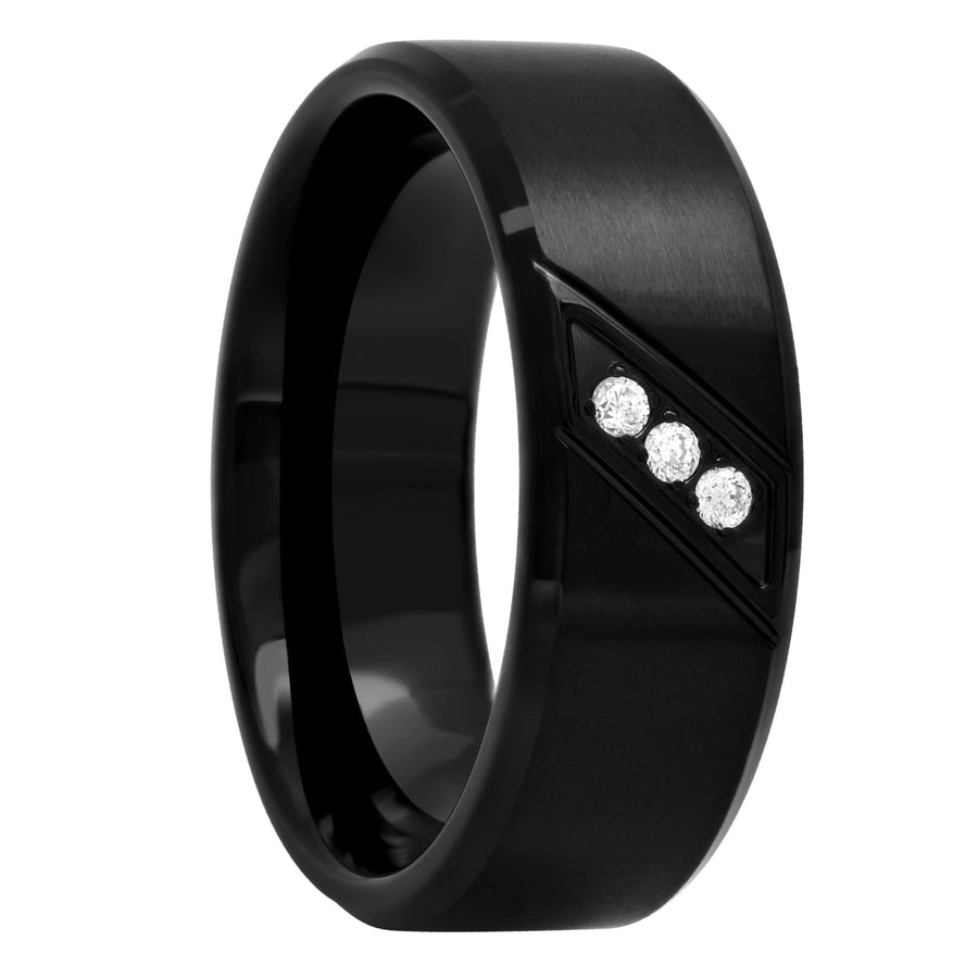 Black Stainless Steel And 1/20CTTW Dia Band, 8mm Men's Wedding ring