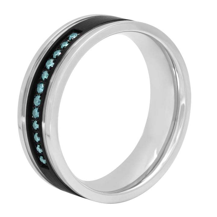 Black Stainless Steel With 1/7 CTTW Blue Diamond Band, 7mm