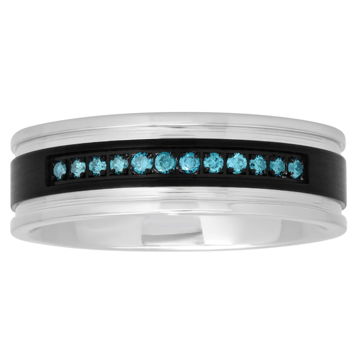 Black Stainless Steel With 1/7 CTTW Blue Diamond Band, 7mm